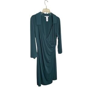 Laundry by Design Womens Faux Wrap Dress Long Sleeve Collared Green Size 12 NWT